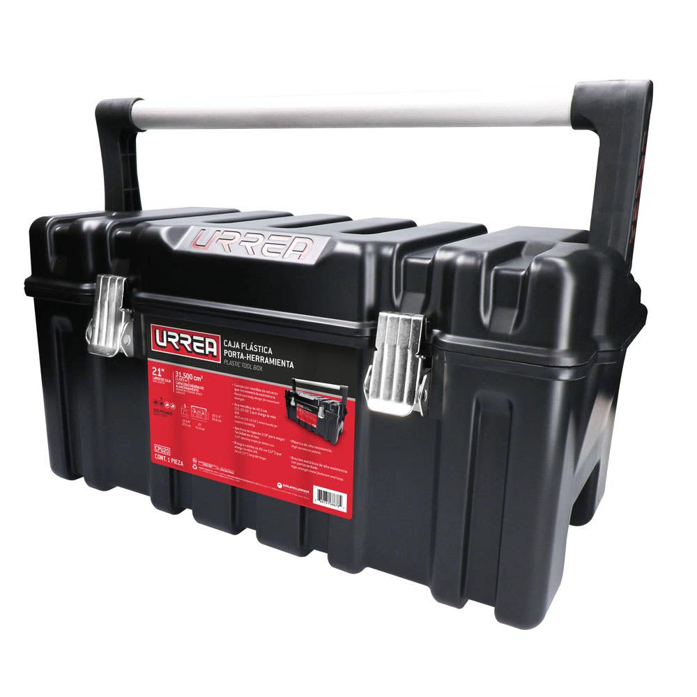 Caja portaherramientas plástica con broches metálicos color negro 21" x 11" x 10"-MX Urrea CPU20