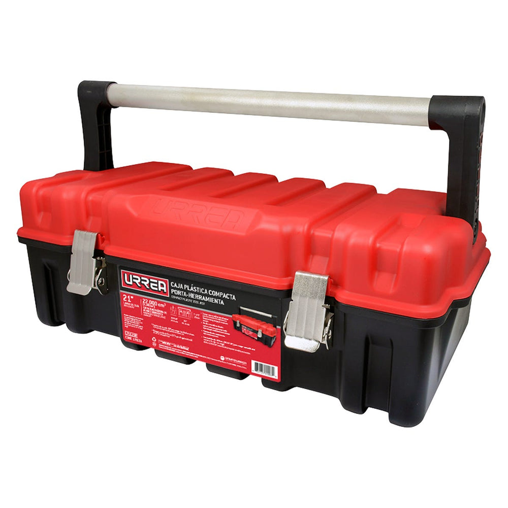 Caja portaherramientas plástica con broches metálicos color negro tapa roja 21" x 11" x 7" Urrea CPUC20R - imagen 3
