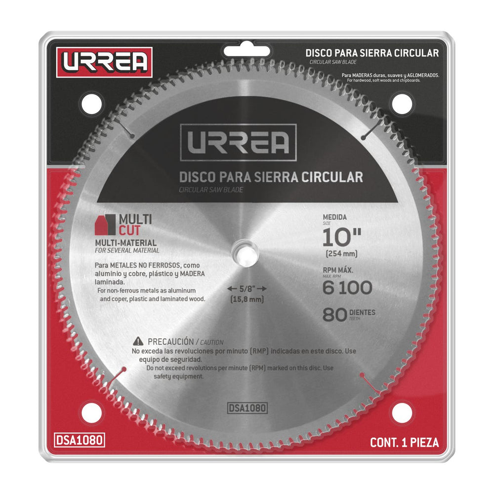 Disco para sierra circular para corte multi-material 80 dientes, 10" Urrea DSA1080 - imagen 2