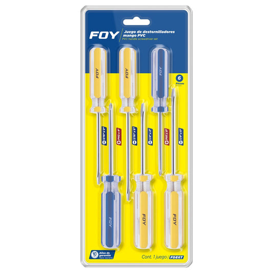 Juego de destornilladores con mango de PVC combinados, 6 piezas en blíster Foy FDE6T