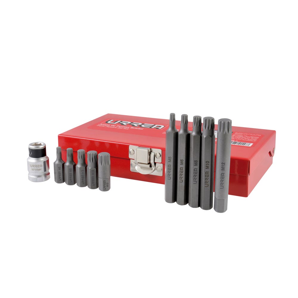 Juego de puntas bristol hexágono de 3/8" con adaptador, 11 piezas en caja metálica Urrea J6011 - imagen 2