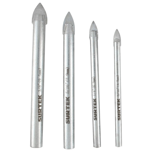 Juego de brocas para vidrios y azulejos de acero con cabeza de carburo de tungsteno, 4 piezas Surtek JBVS4