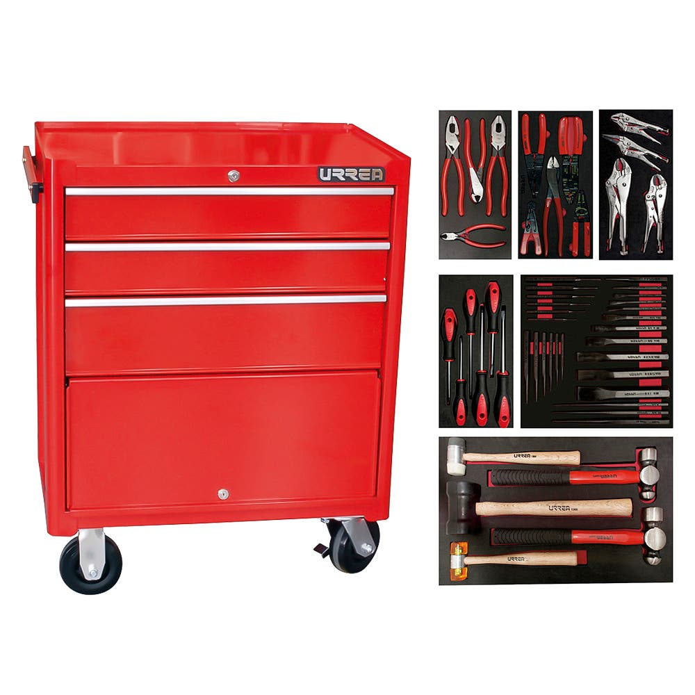 Juego industrial con organización modular de 3 gavetas 50 piezas, con gabinete I27M3 Urrea JI50