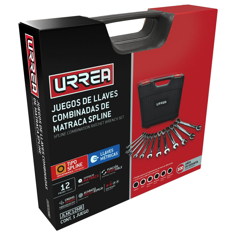 Juego de llaves combinadas pulido espejo matraca rev spline métricas,12 pz,caja plástica Urrea JLMC12MR - imagen 6