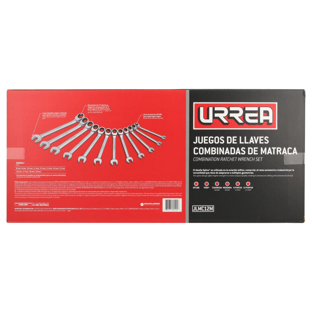 Juego de llaves combinadas pulido espejo matraca spline métricas,12 pts,12pz,caja plástica Urrea JLMC12M - imagen 7