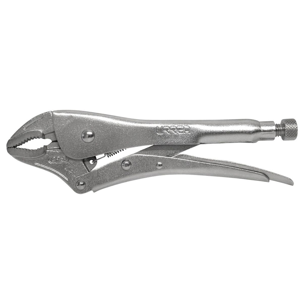 Pinza de presión cromada quijada curva con corta alambre de 4" Urrea PCU4
