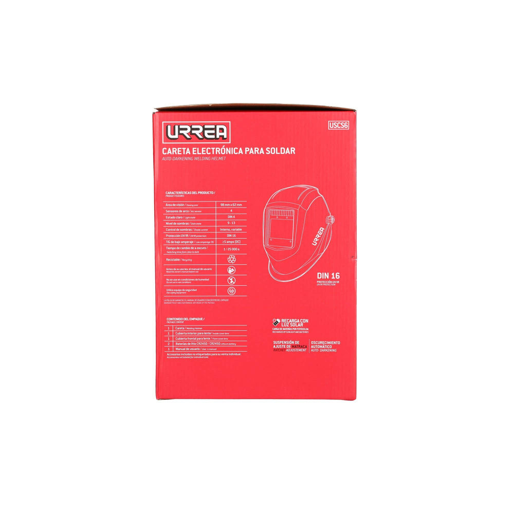 Careta eléctronica para soldar, visión 98 x 62, lente amplio Urrea USCS6 - imagen 8