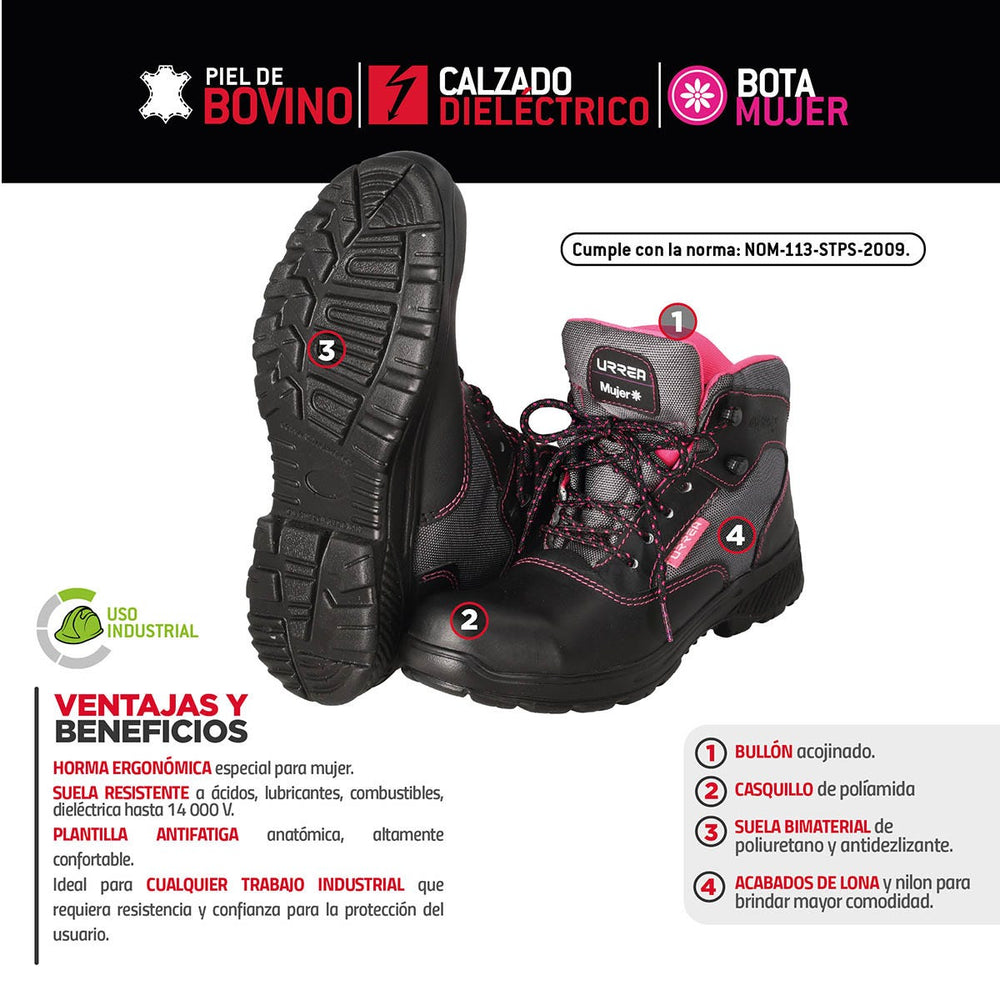 Botas de seguridad dieléctricas para mujer con casquillo de poliamida #25 cm Urrea USZM5 - imagen 7