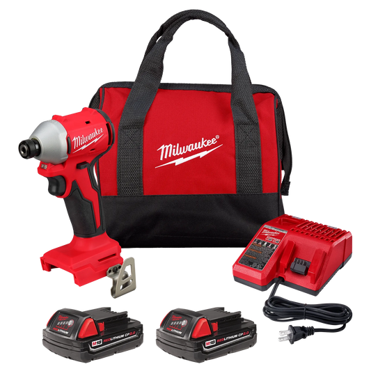 Kit de destornillador de impacto hexagonal compacto sin escobillas M18™ de 1/4" Milwaukee 3650-22CT