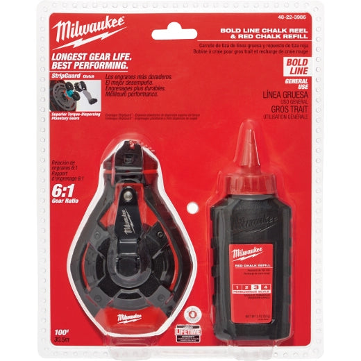 Carrete tizalinea linea grueza 100 con tinta roja Milwaukee 48-22-3986