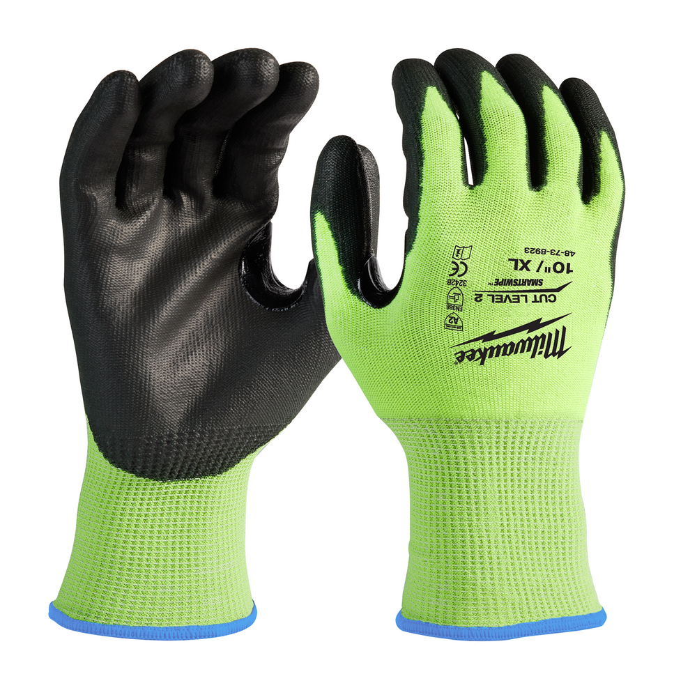 Guantes de corte de alta visibilidad nivel 2 bañados en poliuretano - XL Milwaukee 48-73-8923