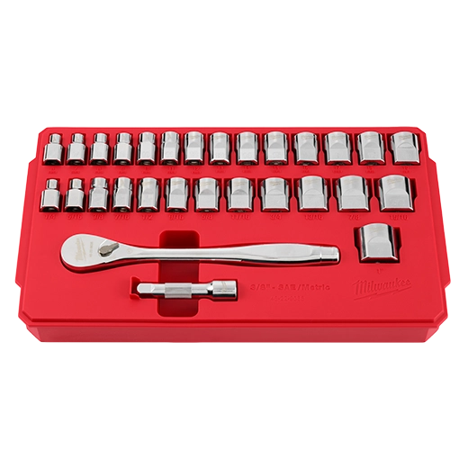 Juego de trinquete con boca de 3/8" y cubos SAE, 29 piezas con CUATRO CARAS PLANAS Milwaukee 48-22-9088 - imagen 5