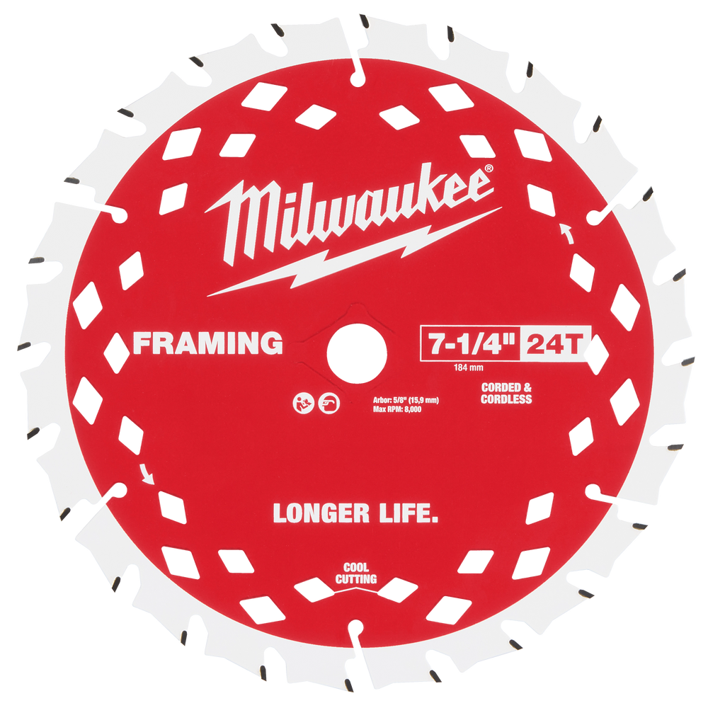 Hojas de sierra circular para enmarcado de 7-1/4" y 24 T, al por mayor, 10 unidades Milwaukee 48-41-0720