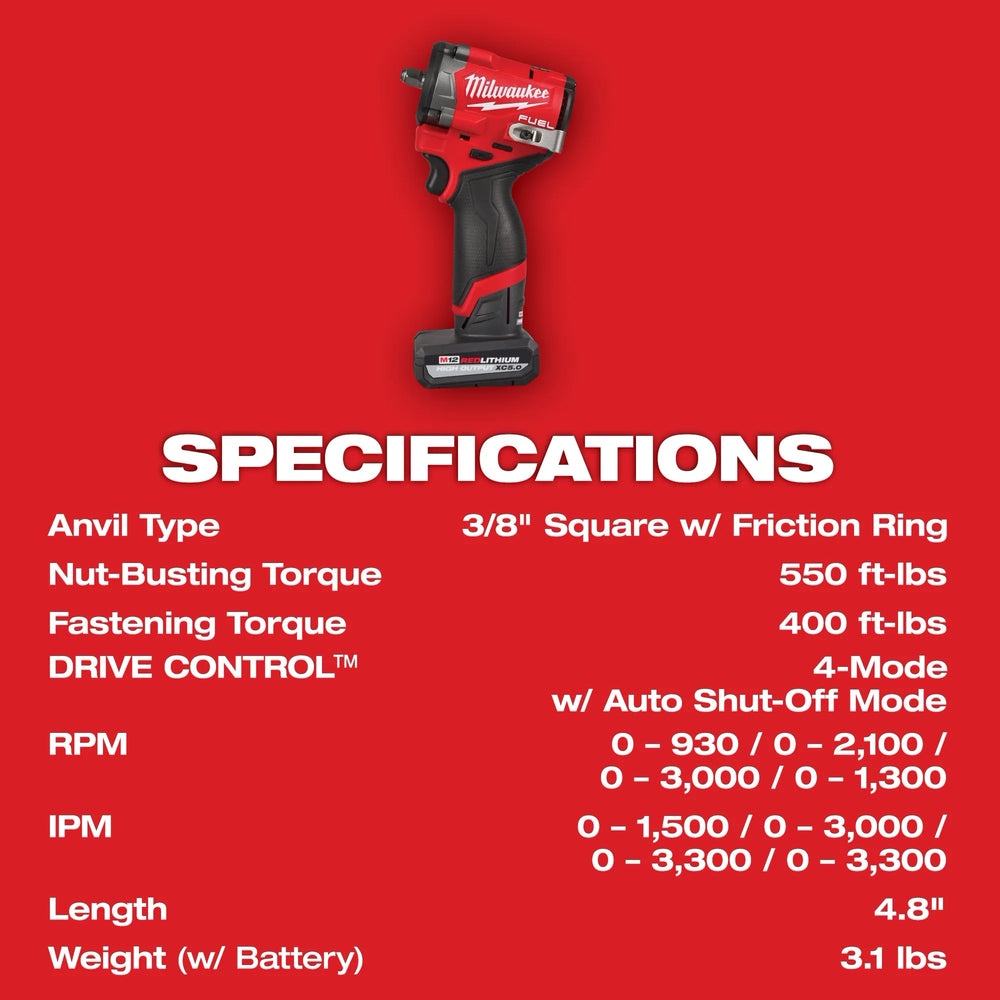 Kit de llave de impacto corta M12 FUEL™ de 3/8" Milwaukee 2562-22 - imagen 8