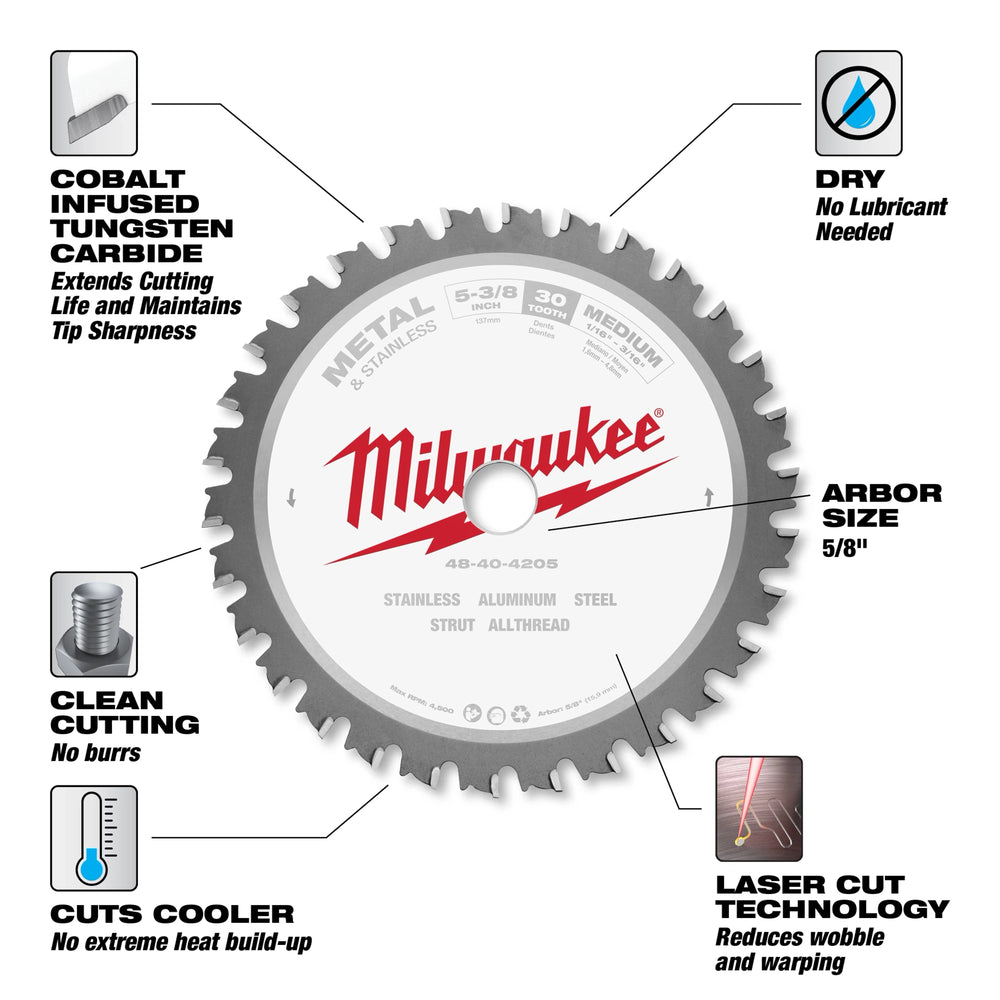 Mandril de 5/8" para hoja de sierra circular para cortar metal y acero inoxidable de 5-3/8" Milwaukee 48-40-4205 - imagen 3