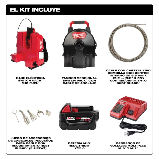 Desatascador de tambor seccional M18 FUEL™ SWITCH PACK™ con cable de 3/8" Milwaukee 2775B-211 - imagen 2