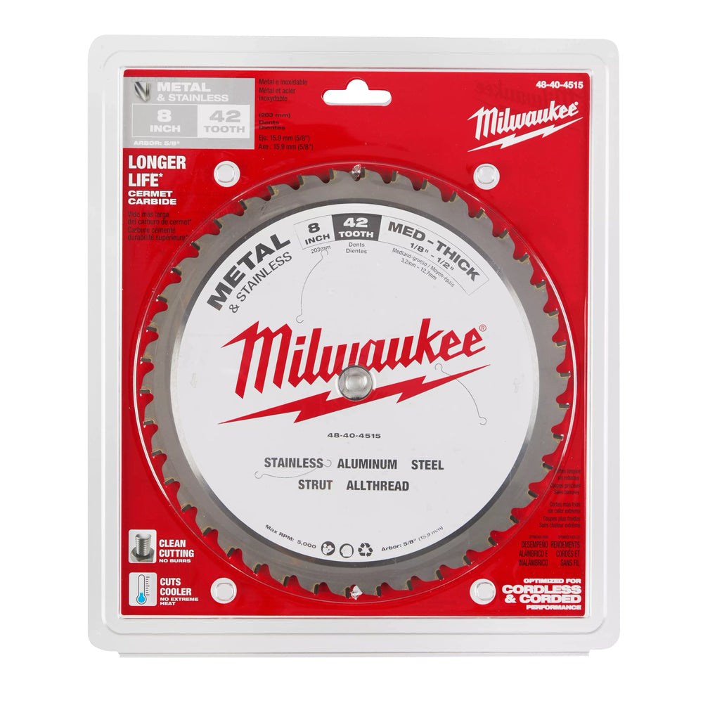 Hoja de sierra circular para cortar metal y acero inoxidable de 8" Milwaukee 48-40-4515 - imagen 3