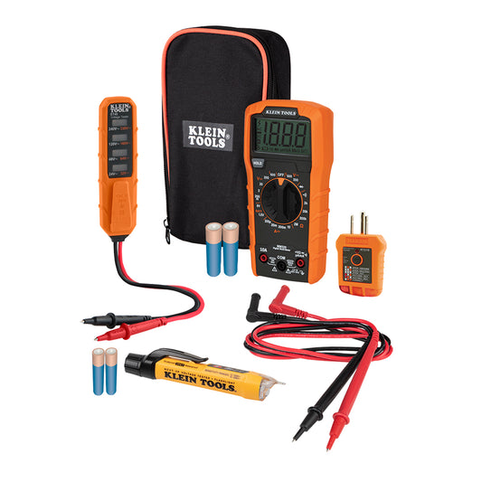 Kit de prueba electrica, multimetro digital, probador de voltaje y probador de contactos MM320+NCVT-3P+ET45+RT210 Klein Tools MM320KIT