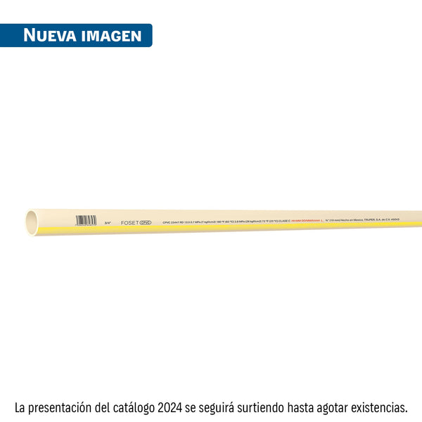 Medidas de tubería CPVC: 1/2", 3/4" y 1" en milímetros