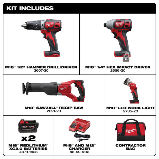 Kit combinado de 4 herramientas con batería de ION DE LITIO inalámbricas M18™ Milwaukee 2696-24 - imagen 2
