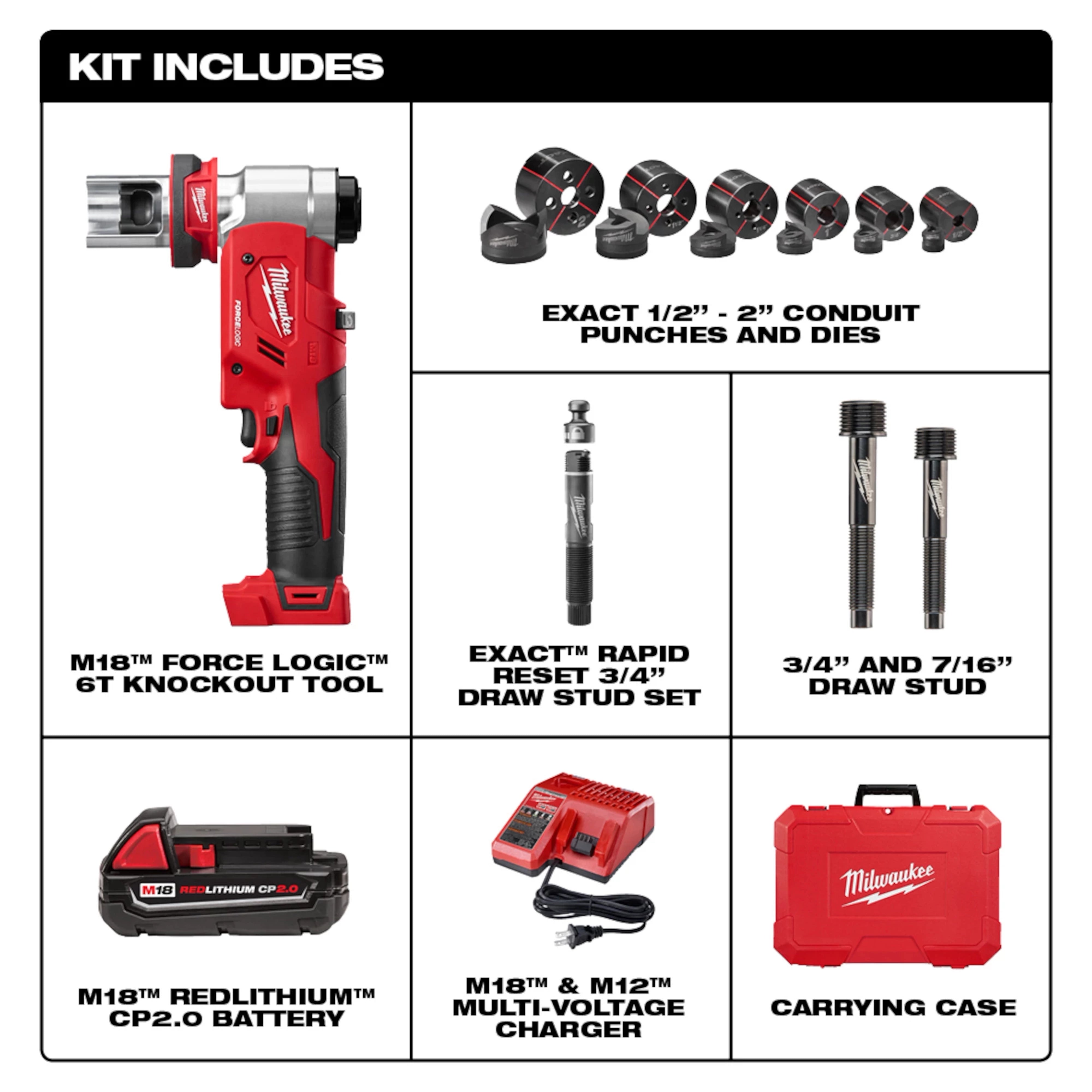 Kit de herramienta perforadora M18™ FORCE LOGIC™ de 6 toneladas de 1/2" - 2" Milwaukee 2677-21 - imagen 2