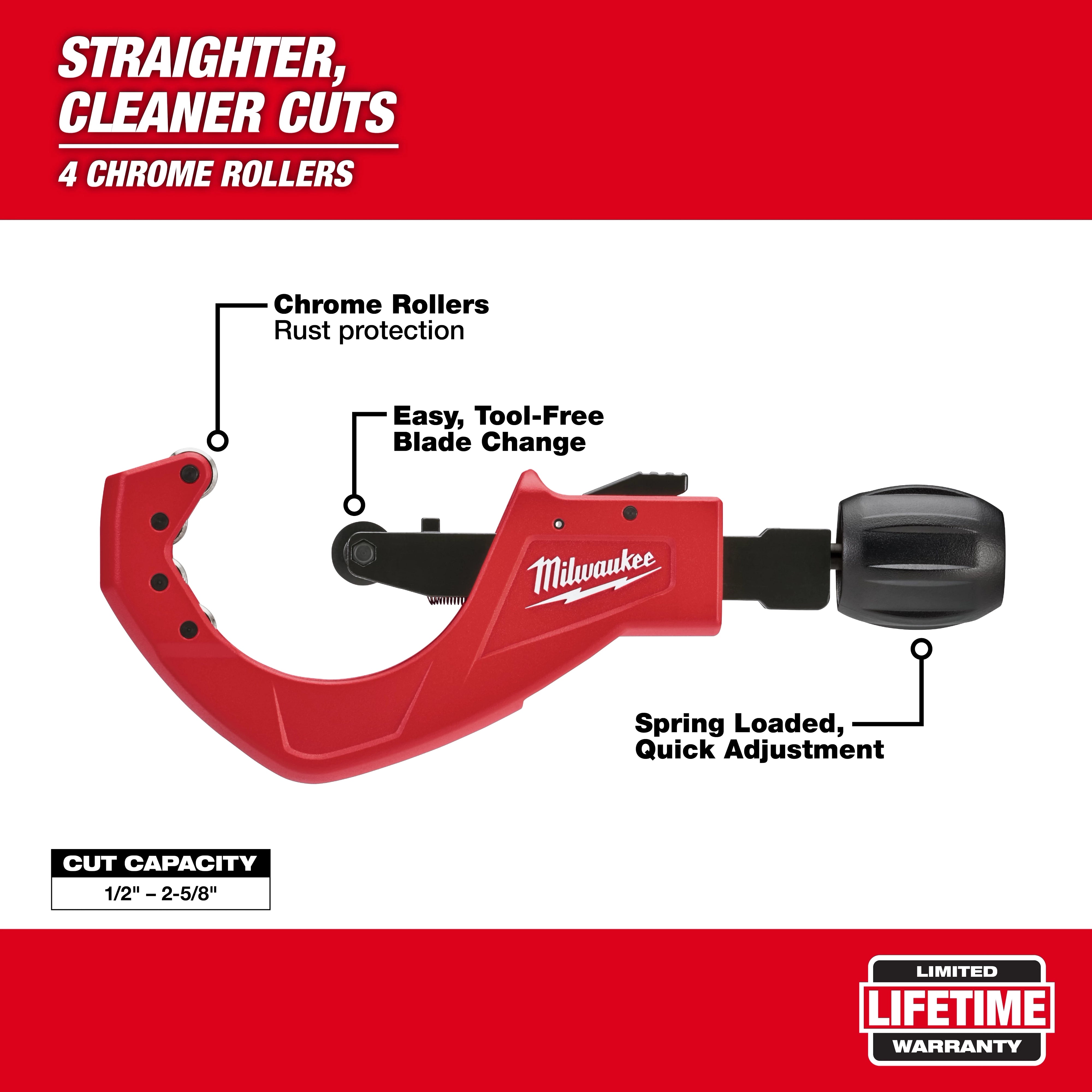 Cortador de tubos de cobre de 2-1/2" con ajuste rápido Milwaukee 48-22-4253 - imagen 4