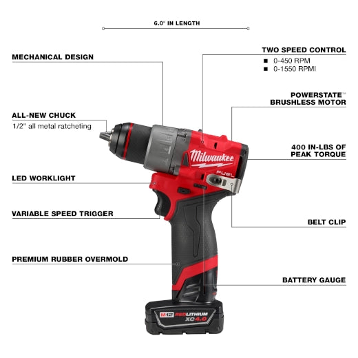 Kit de taladro percutor/destornillador M12 FUEL™ de 1/2" Milwaukee 3404-22 - imagen 5