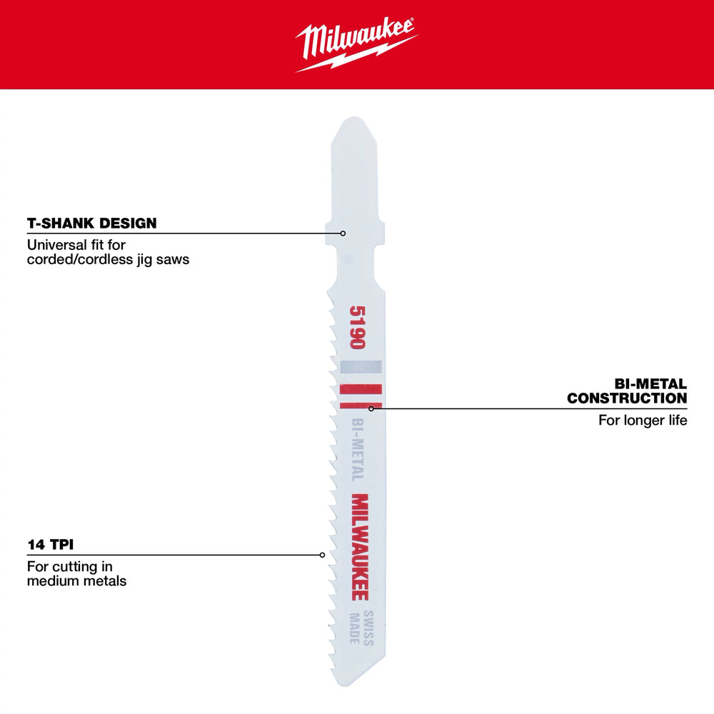 Hoja bimetálica para sierra caladora de 3" 14 TPI (paquete de 5) Milwaukee 48-42-5190 - imagen 5