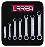 Juego de llaves de estrías pulido espejo acodadas matraca métricas,6-12 pts,7 pz,estuche Urrea 1180M - imagen 2