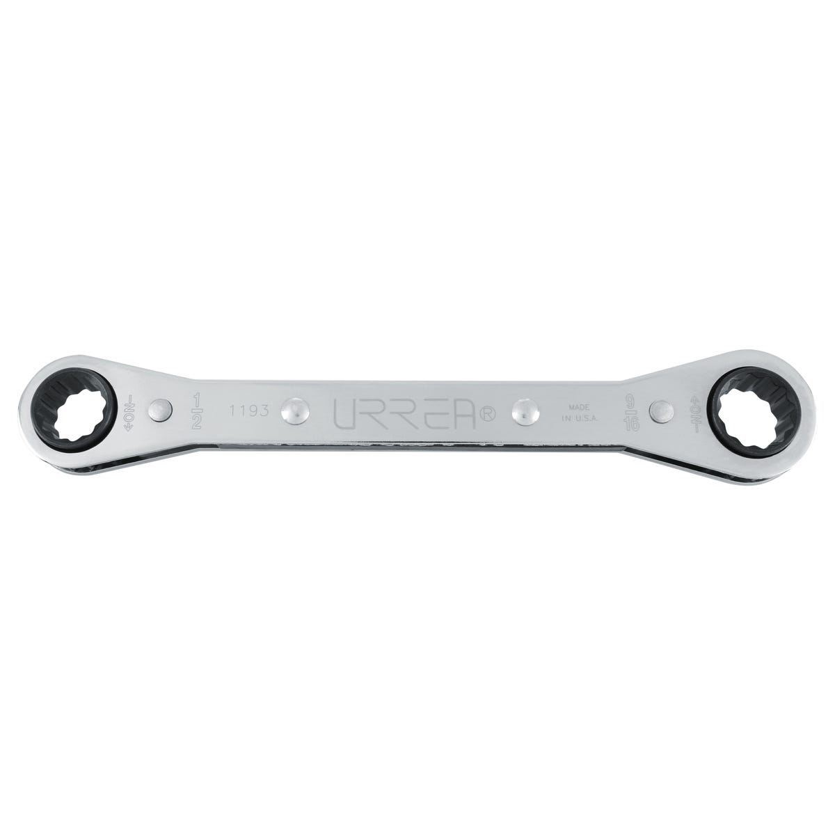 Llave de estrías pulido espejo plana de matraca en pulgadas, 12 puntas, 1/2" x 9/16" Urrea 1193