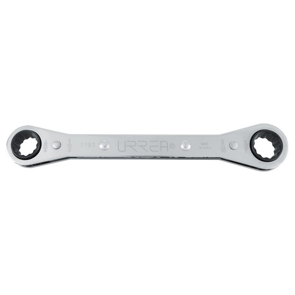 Llave de estrías pulido espejo plana de matraca en pulgadas, 12 puntas, 1/2" x 9/16" Urrea 1193