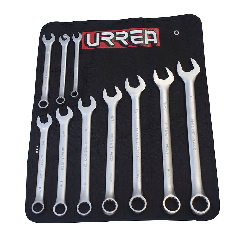 Juego de llaves combinadas satinadas en pulgadas, 12 puntas, 10 piezas, en estuche Urrea 1200GA - imagen 2