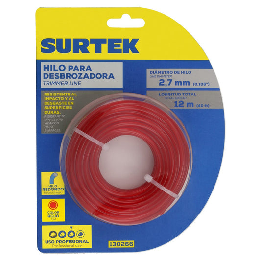 Nailon redondo para desbrozadora en blíster, 2.7 mm x 12 m Surtek 130266 – imagen 2