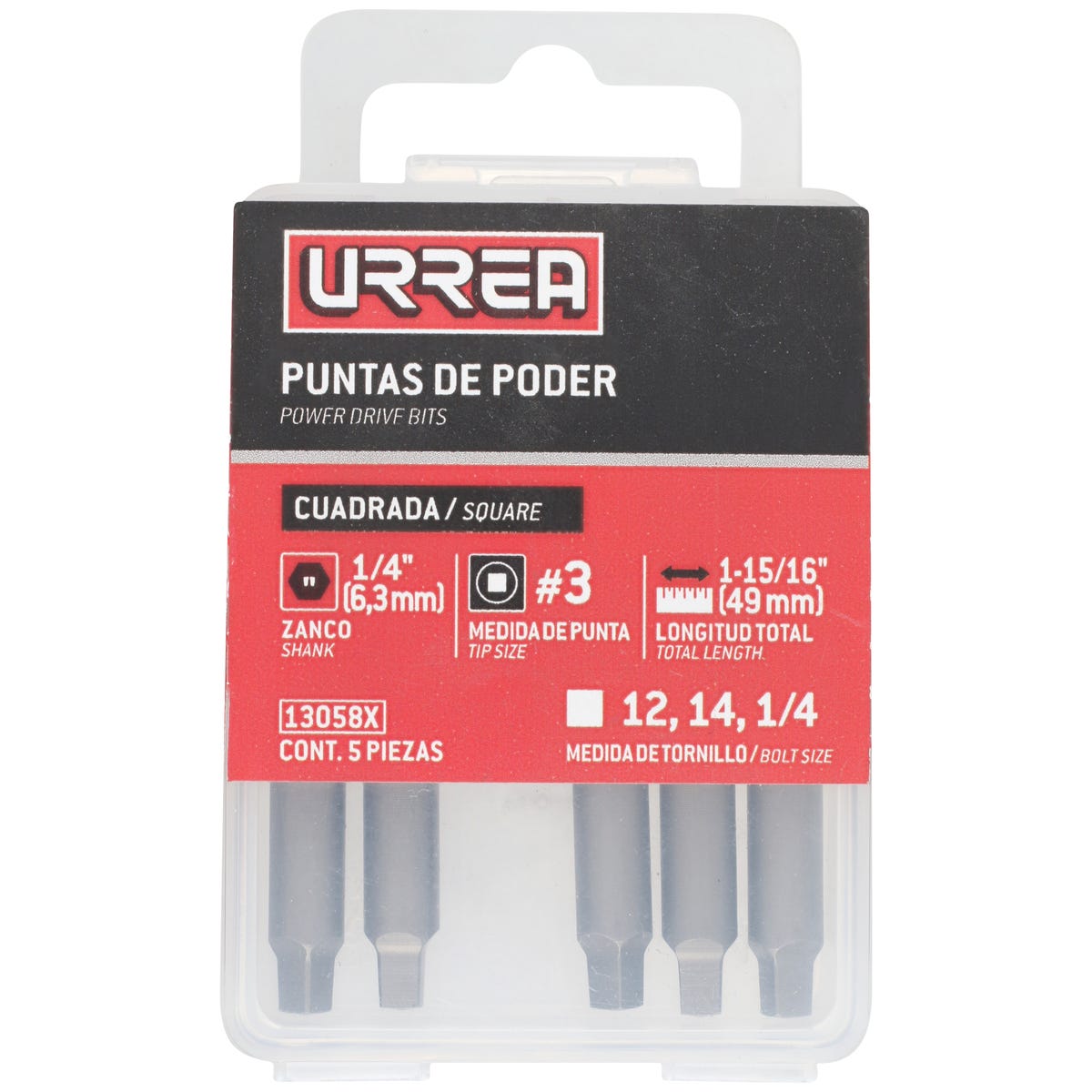 Punta cuadrada de poder hexágono de 1/4", #3 x 1-15/16" Urrea 13058X - imagen 3