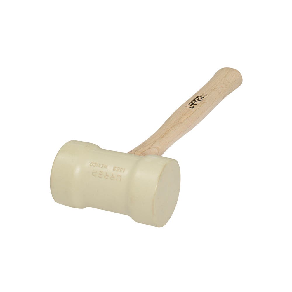 Mazo con cabeza de hule beige con mango de madera 16", 22 oz Urrea 1368B