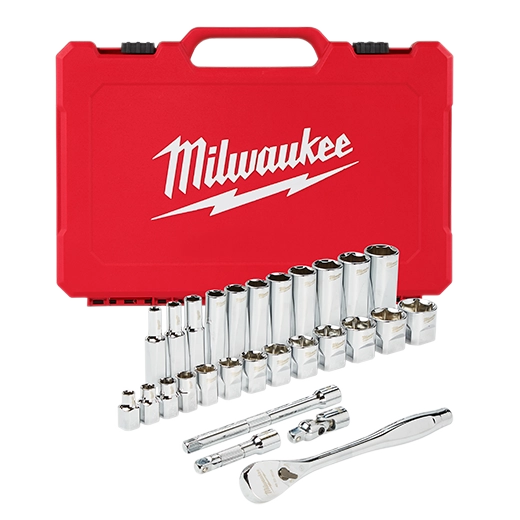 juego de llave de trinquete y cubo de 3/8" y cubos métricos, 28 piezas Milwaukee 48-22-9408