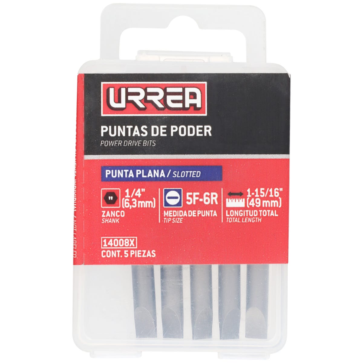Punta plana de poder hexágono de 1/4", 1/4" x 1-15/16" Urrea 14008X - imagen 3