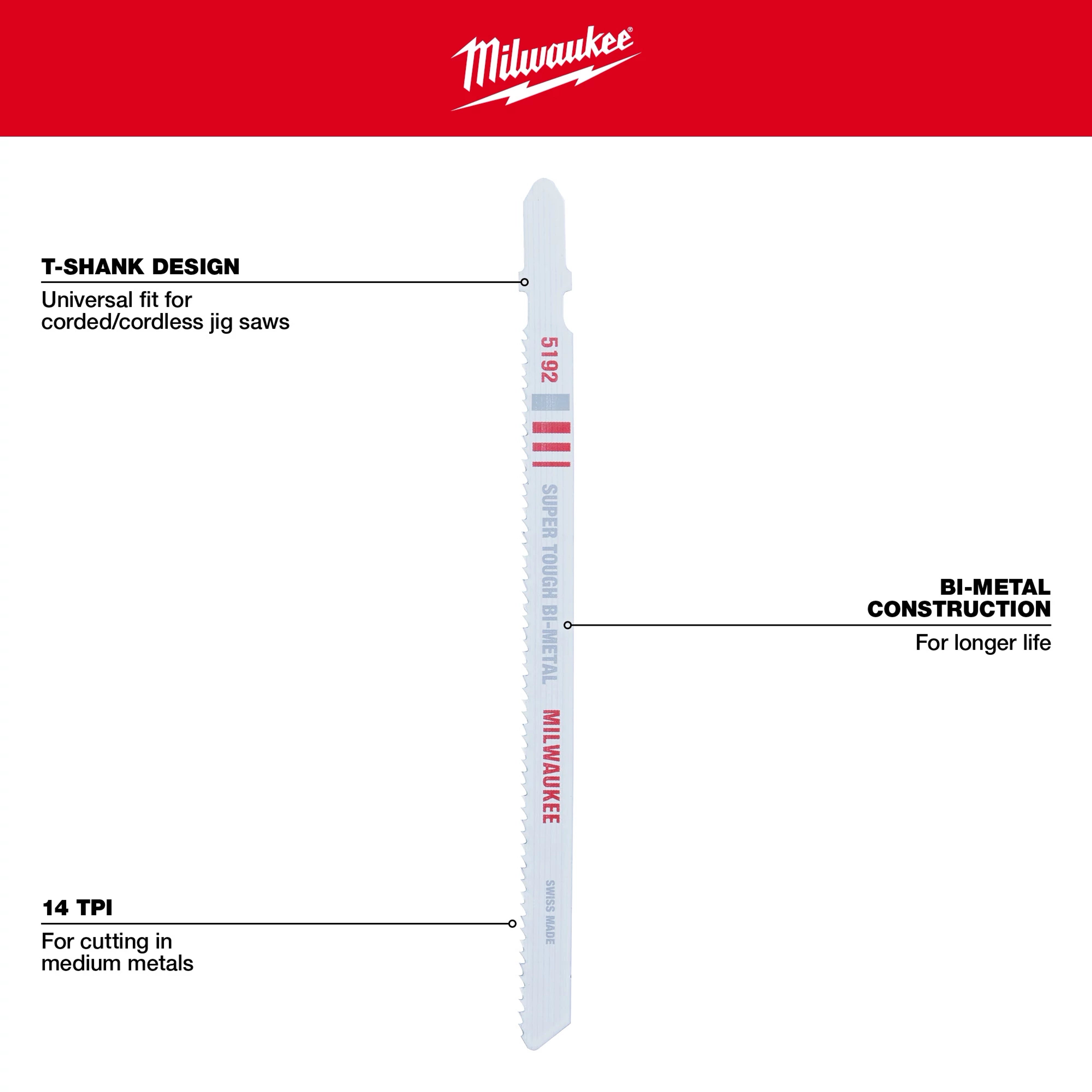 Hoja bimetálica de 5-1/4" y 14 TPI para sierra caladora (paquete de 5 unidades) Milwaukee 48-42-5192 - imagen 5