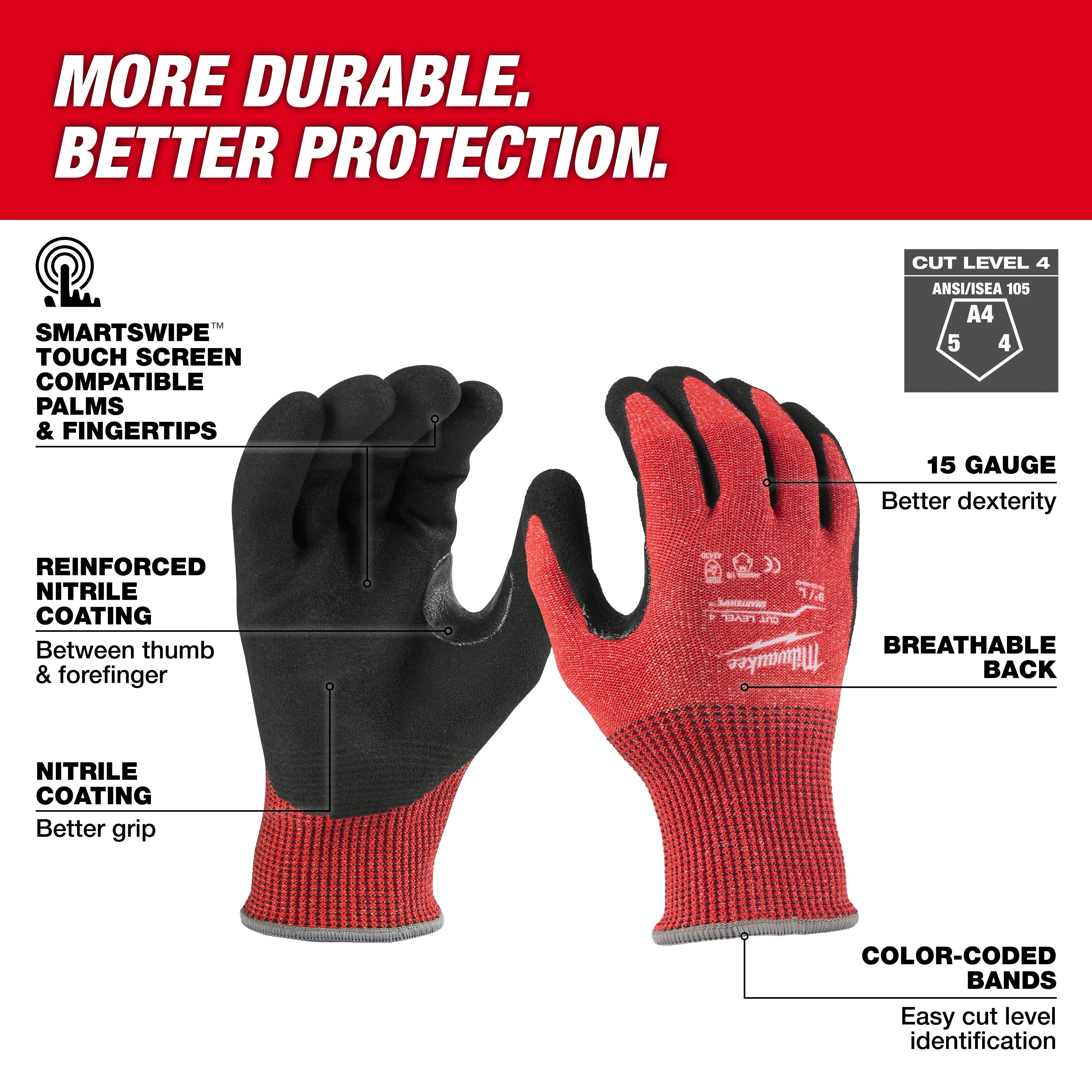 Guantes de nitrilo de nivel 4 de corte - XL Milwaukee 48-22-8948 - imagen 3