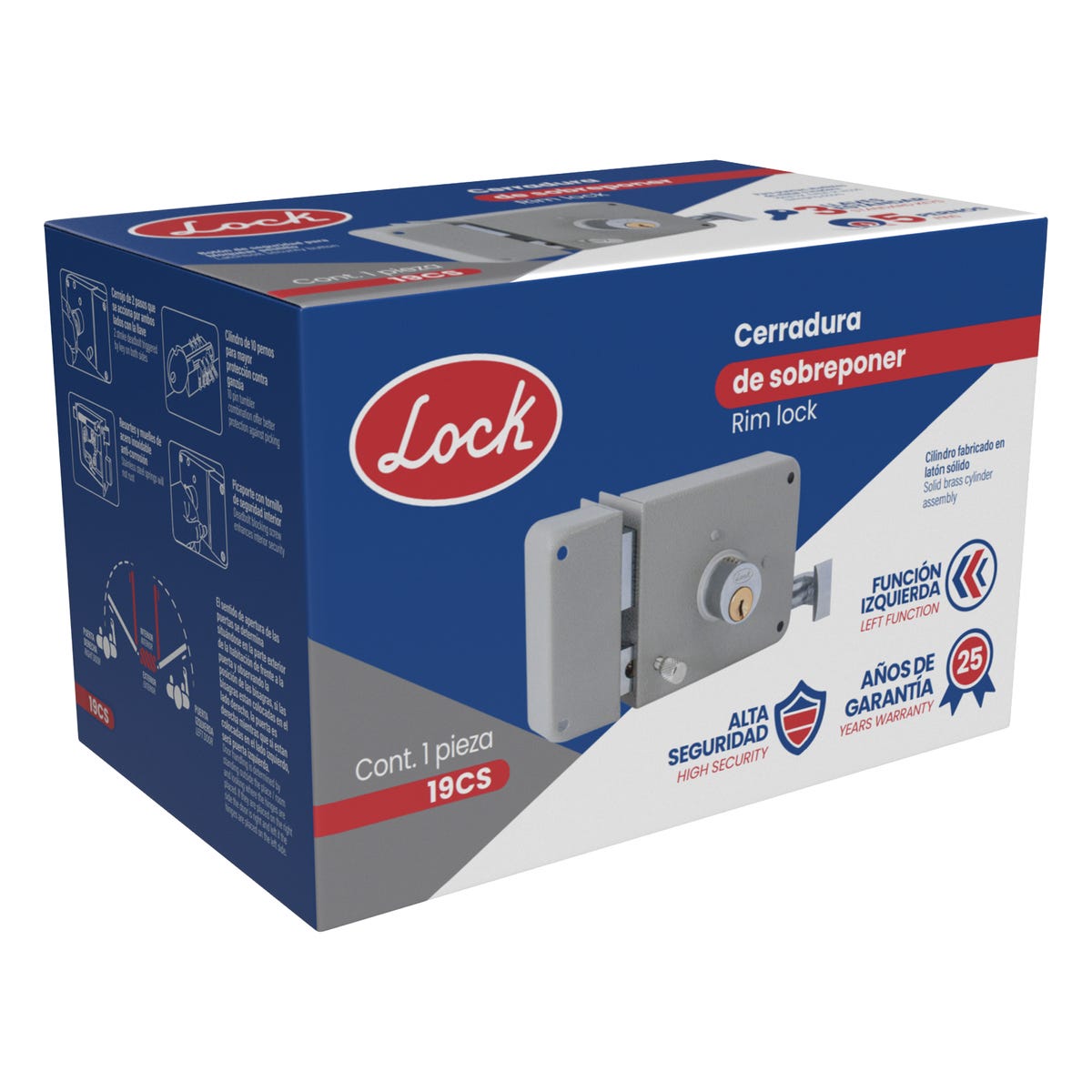Cerradura de sobreponer función instala fácil, izquierda, llave estándar, en caja Lock 19CS – imagen 3