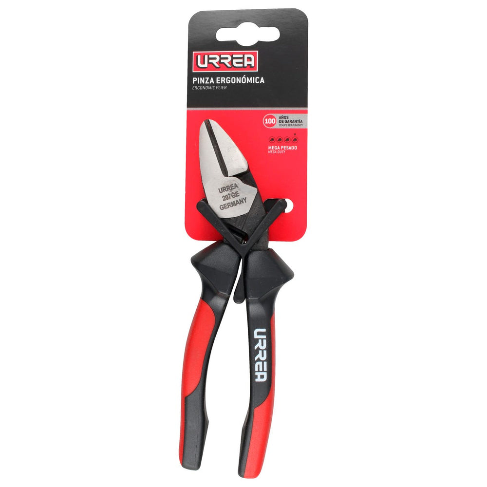 Pinza para electricista con mango bimaterial ergonómica alta palanca corte diagonal de 7" Urrea 207GE - imagen 3