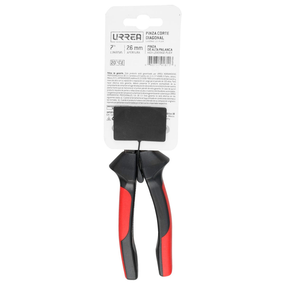Pinza para electricista con mango bimaterial ergonómica alta palanca corte diagonal de 7" Urrea 207GE - imagen 4