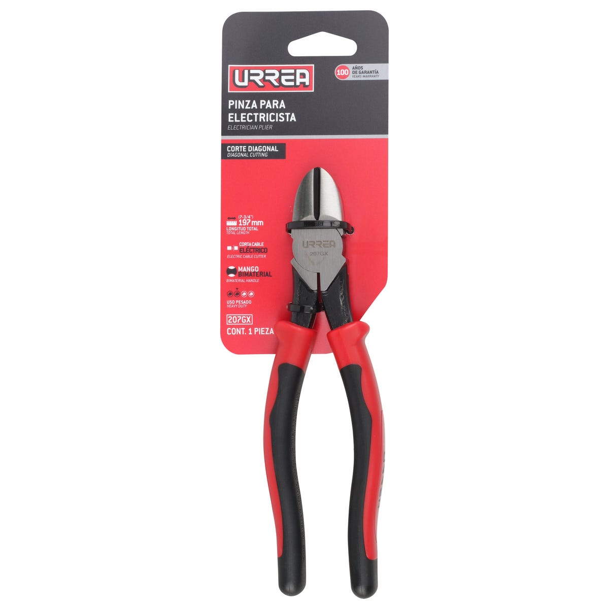 Pinza para electricista con mango bimaterial corte diagonal alta palanca de 7-3/4" Urrea 207GX - imagen 5