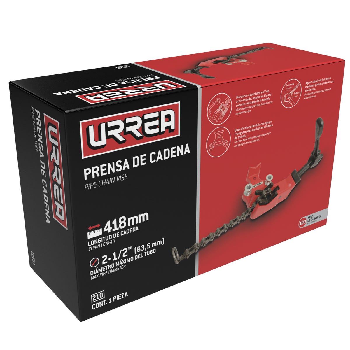Prensa de cadena para tubos de 1/8" a 2-1/2" Urrea 210 - imagen 4