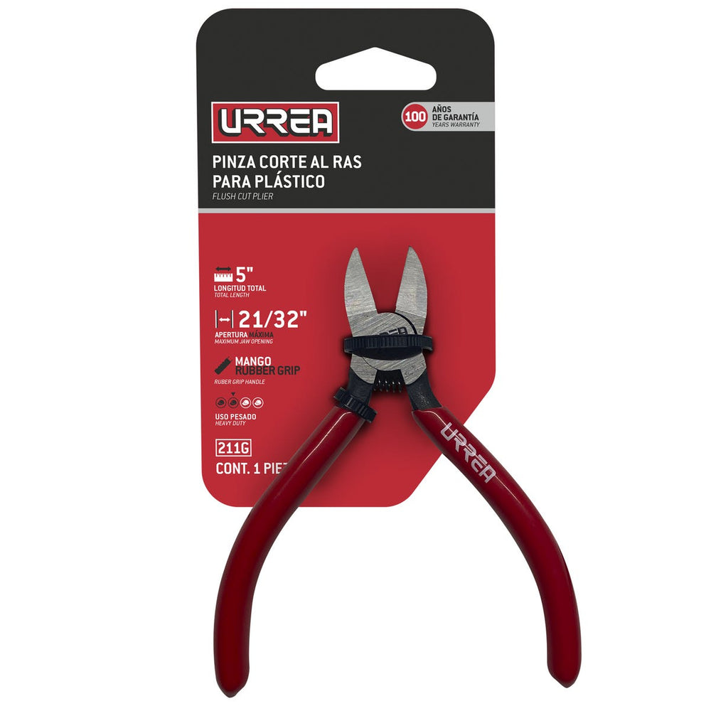 Pinza corte al ras para plástico y materiales no ferroso con mango rubber grip 5" Urrea 211G - imagen 3