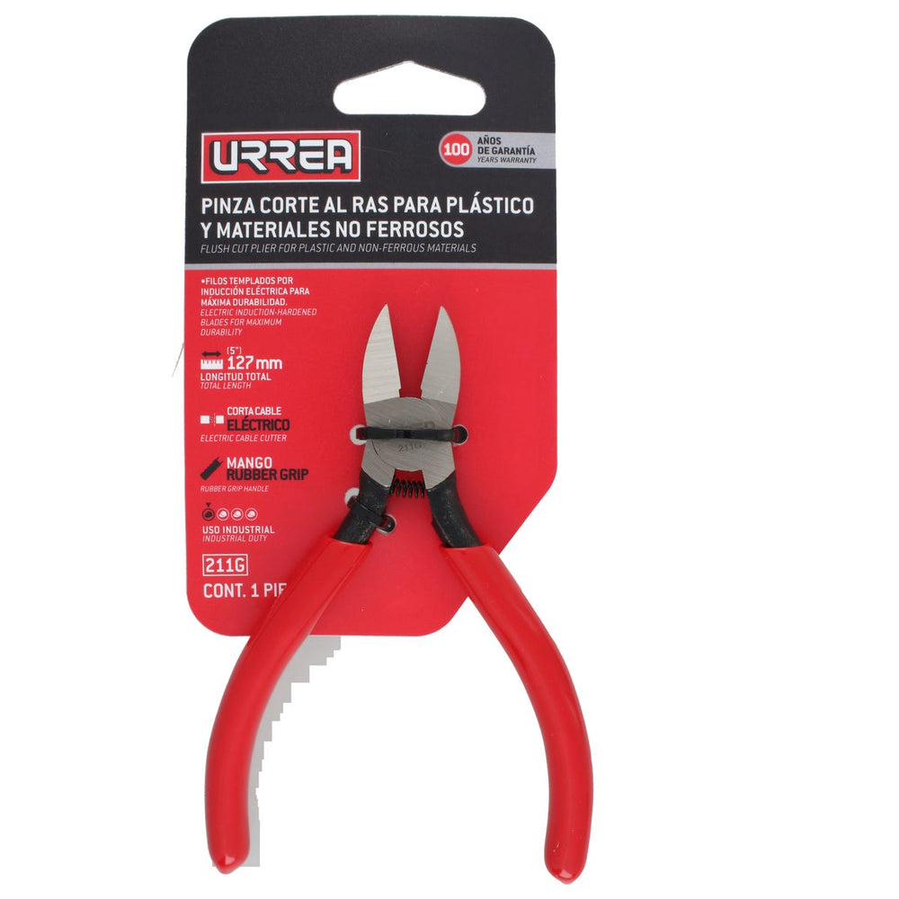 Pinza corte al ras para plástico y materiales no ferroso con mango rubber grip 5" Urrea 211G - imagen 4