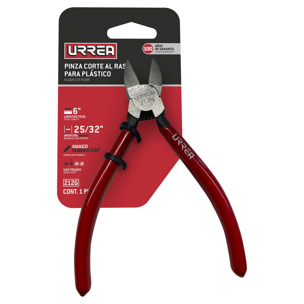 Pinza corte al ras para plástico y materiales no ferroso con mango rubber grip 6" Urrea 212G - imagen 3