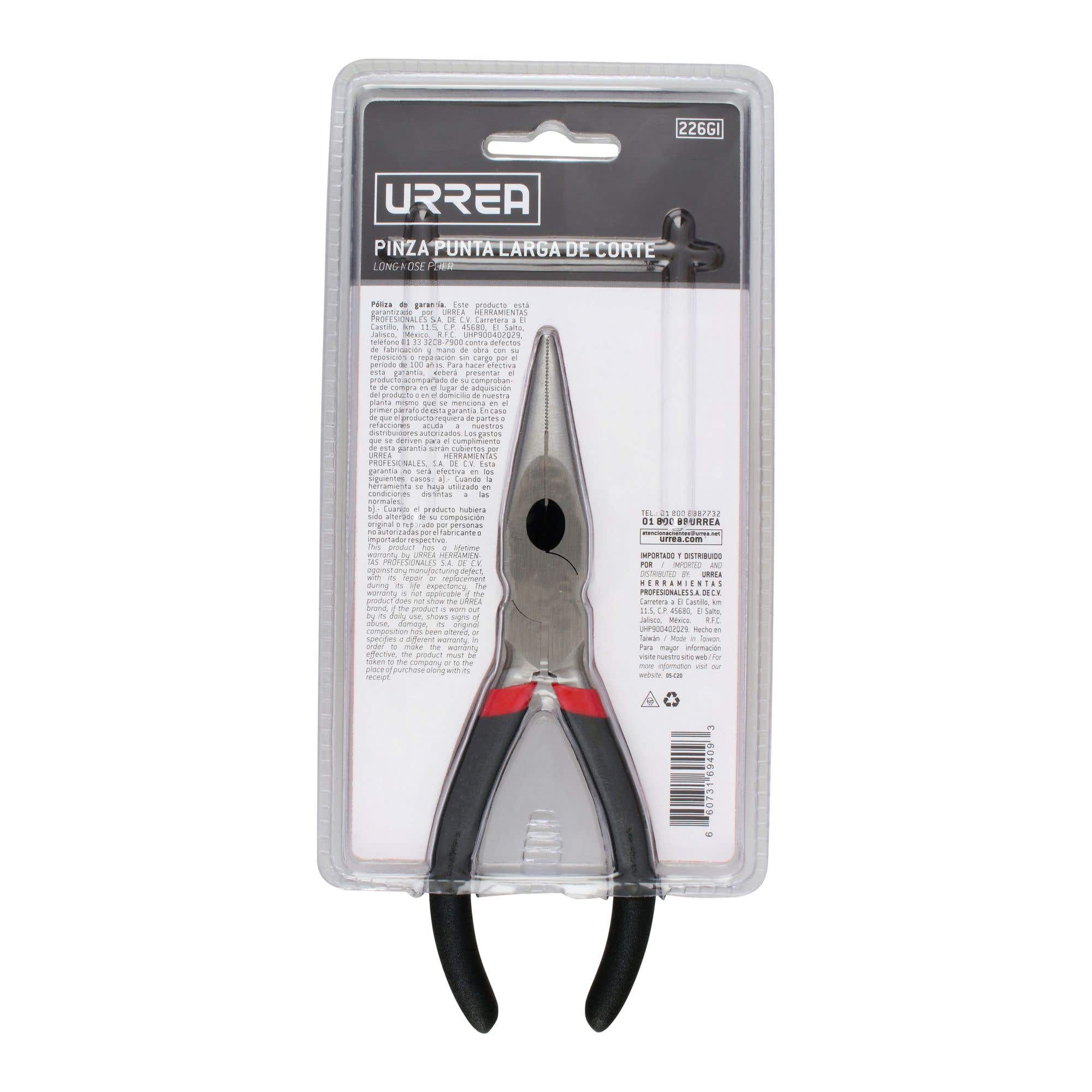 Pinza para electricista con mango rubber grip punta larga corte lateral de 6-3/4" Urrea 226GI - imagen 5