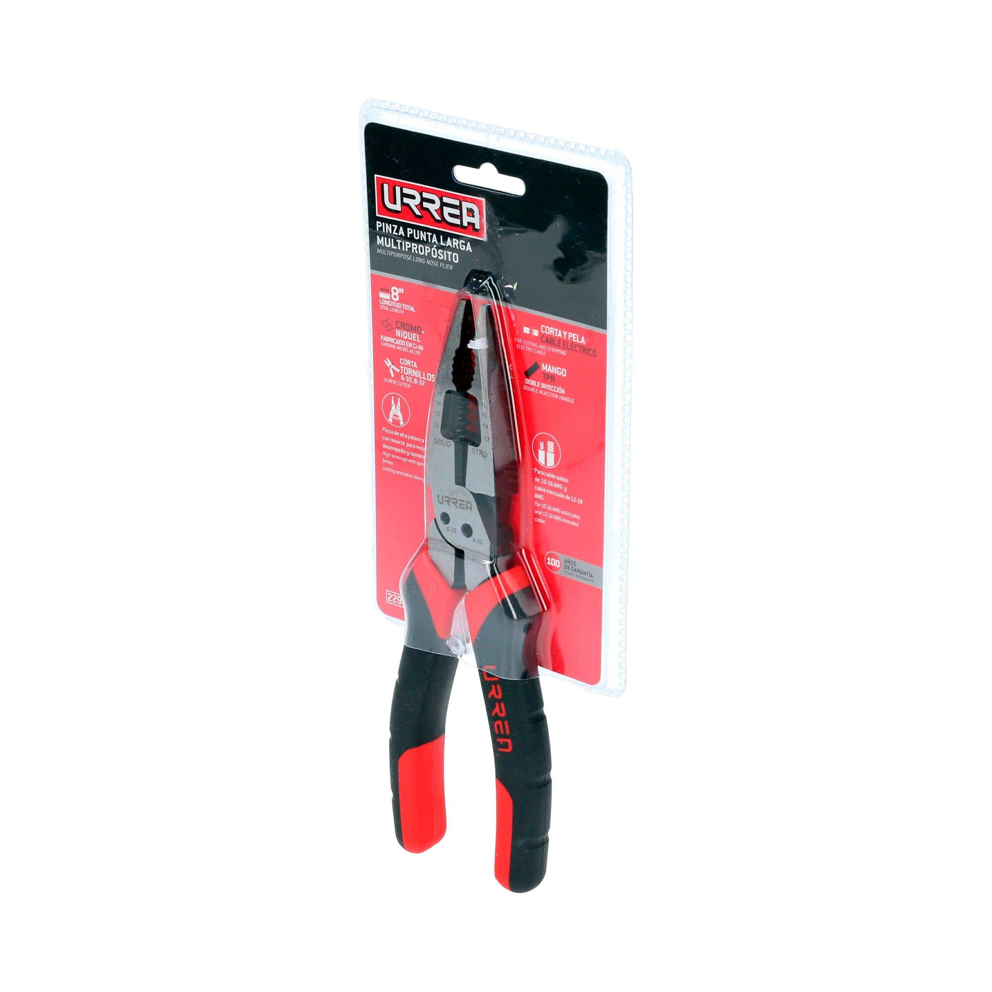 Pinza multipropósitos con mango bimaterial punta larga corte lateral de 8" Urrea 2292MP - imagen 3
