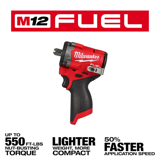 Llave de impacto corta M12 FUEL™ de 1/2" con retención de pasador Milwaukee 2563P-20 - imagen 2